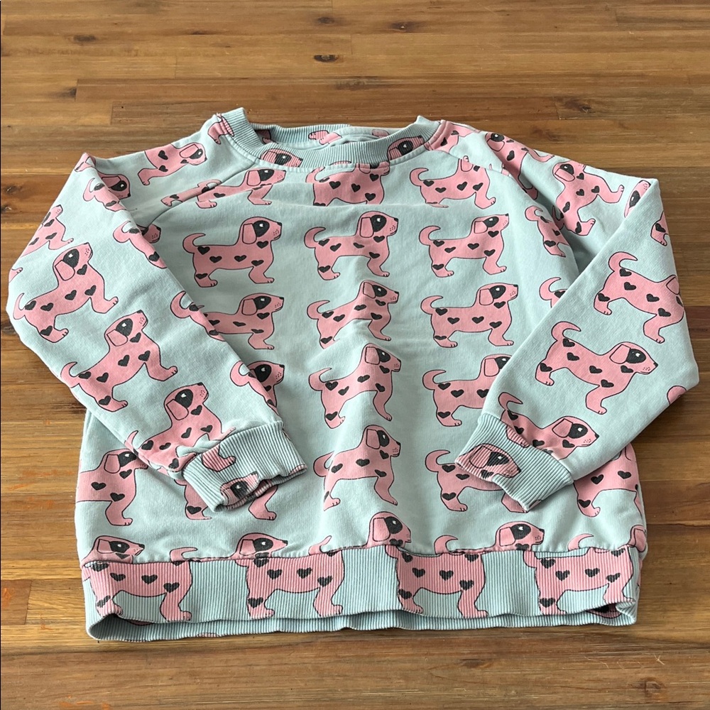 Hugo Loves Tiki Pink Puppy Print Sweatshirt on Light Blue Size 8
